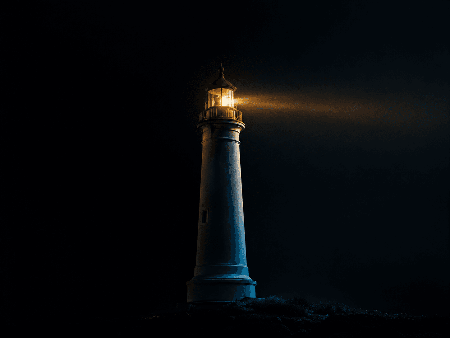 A lighthouse beam cutting through the dark